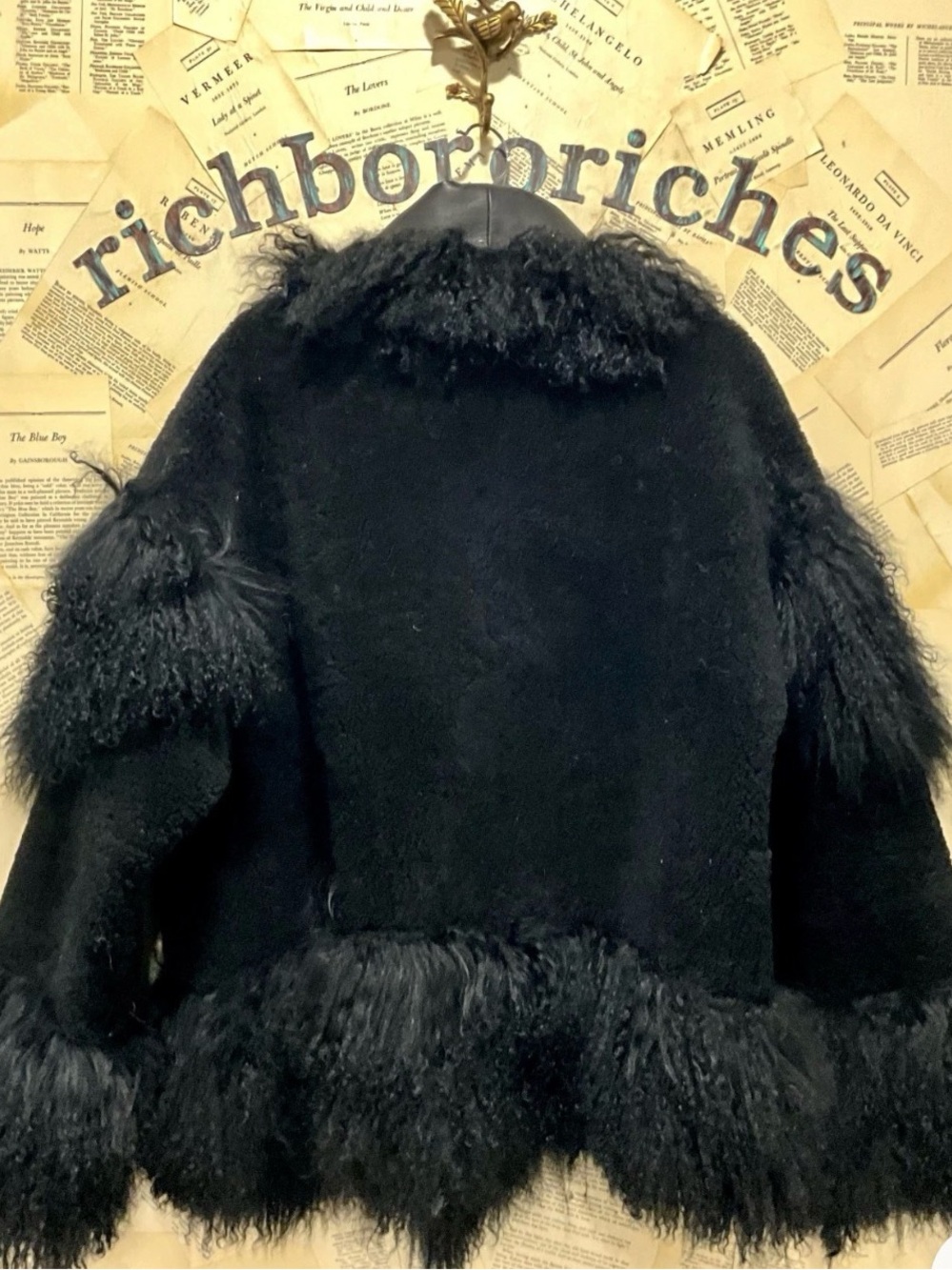 Free People Nicholas K Taos Upcycled Shearling Coat Fur Collar Trim Black - Picture 7 of 7